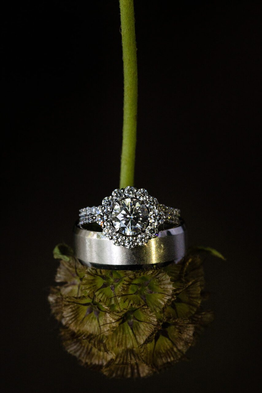 Ring sitting on wedding floral